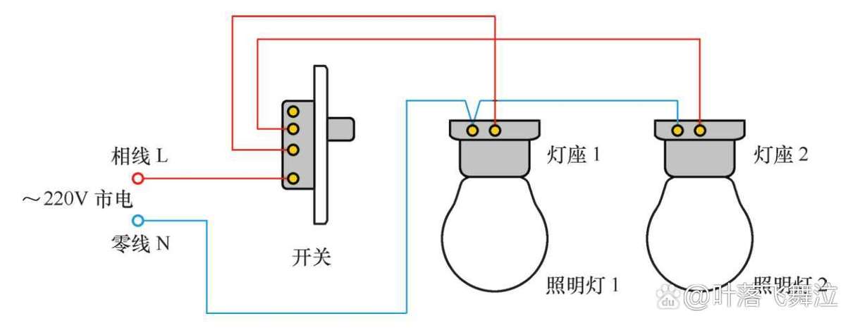 一个面板两个开关控制两个灯接线图
