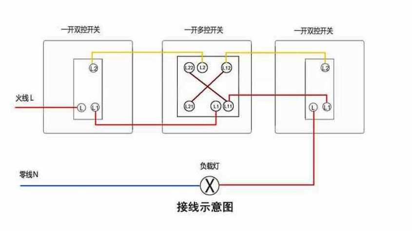 公牛单开多控接线图解