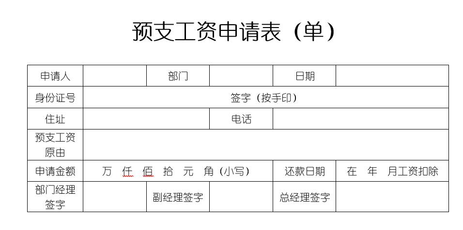 工资申请表模板