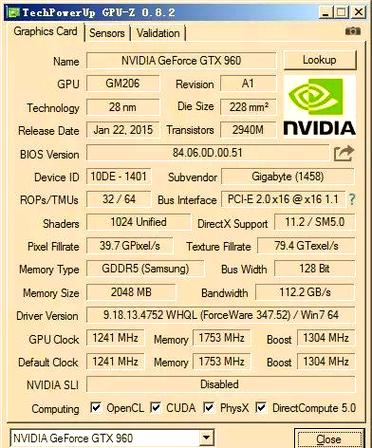 gtx960显卡详细参数