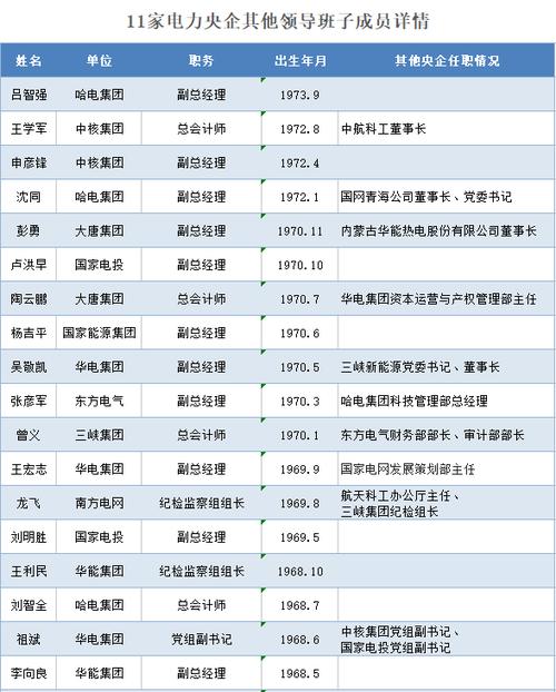 华能高管名单一览表