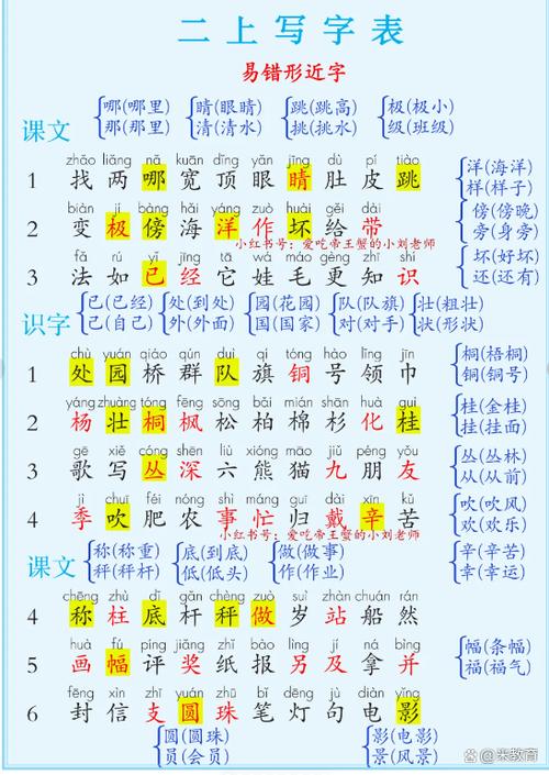 二年级上册生字表可打印