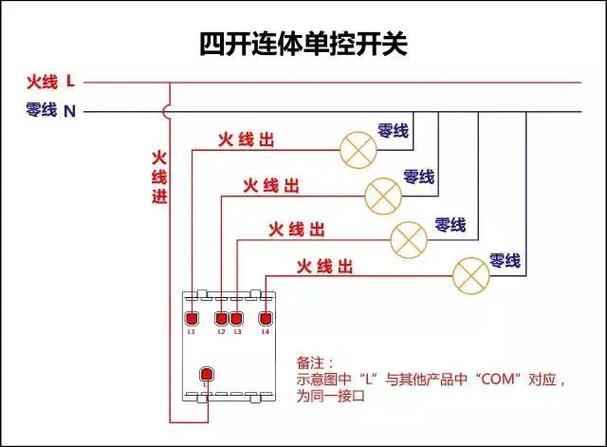 四控开关控制四个灯的接线方法