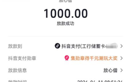 放心借1000额度后居然到账了