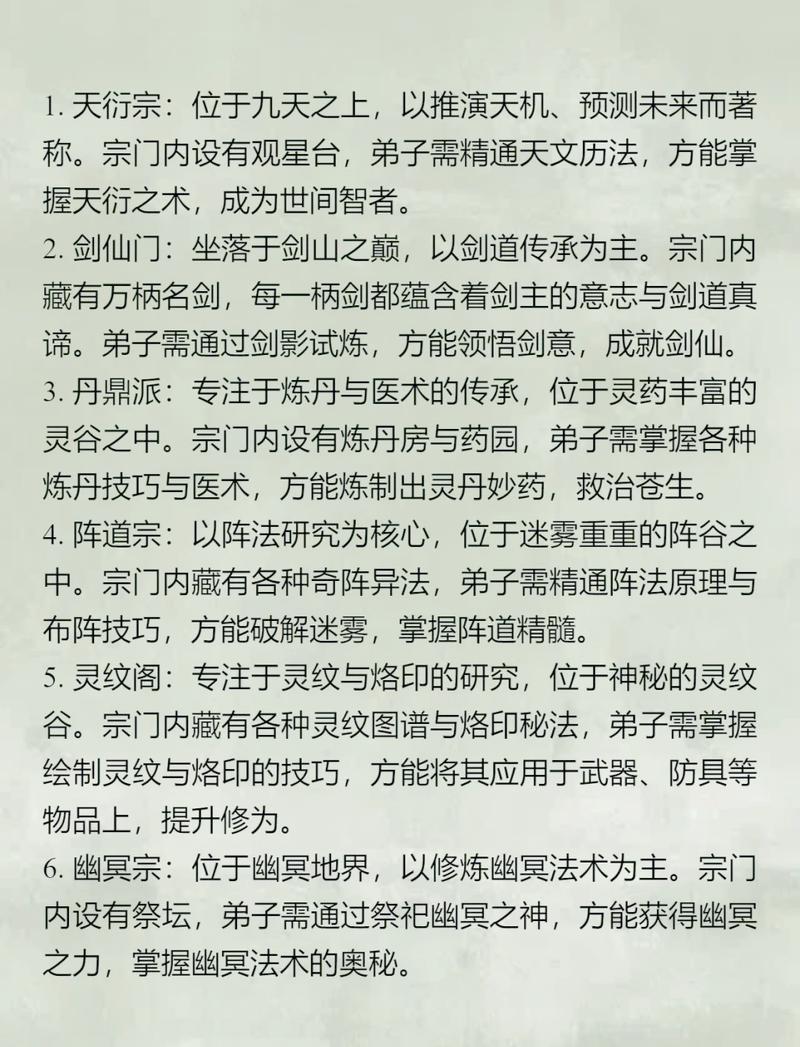 天图修仙门派列表