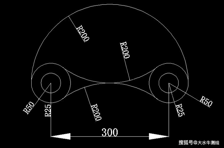 CAD画宽度680高度205的半圆怎么画