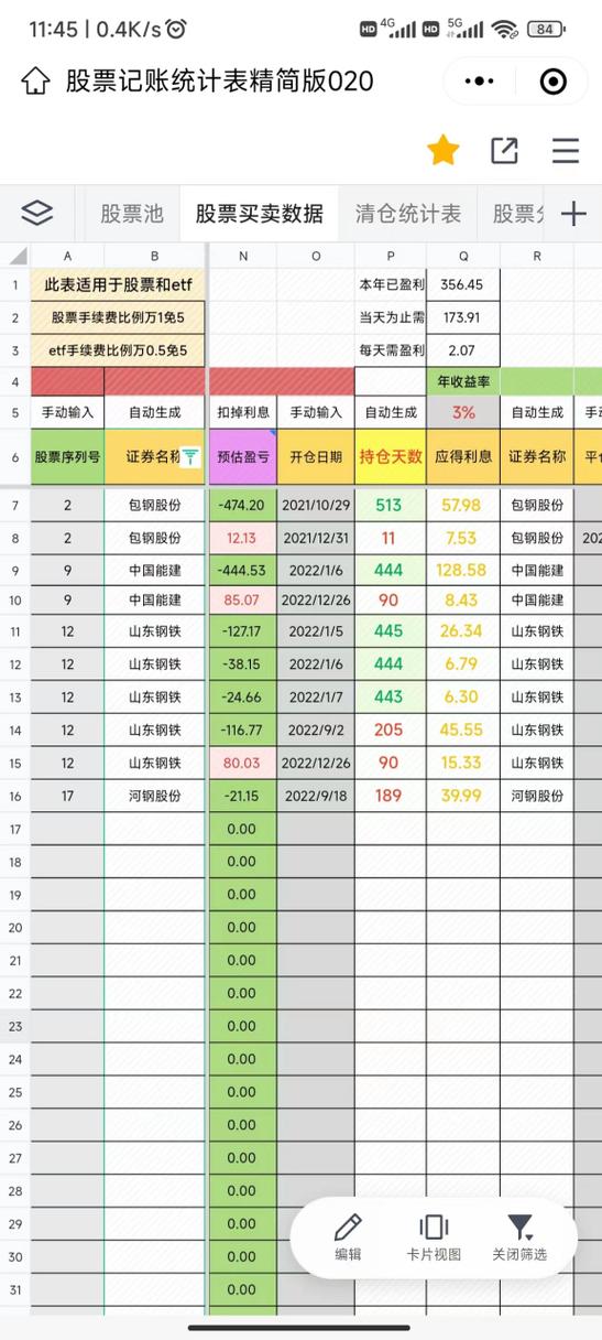 个人炒股交易记录表格