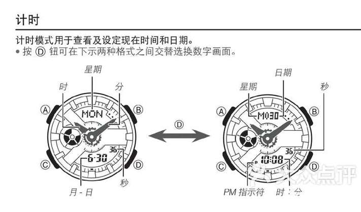 卡西欧手表四个按键功能图解