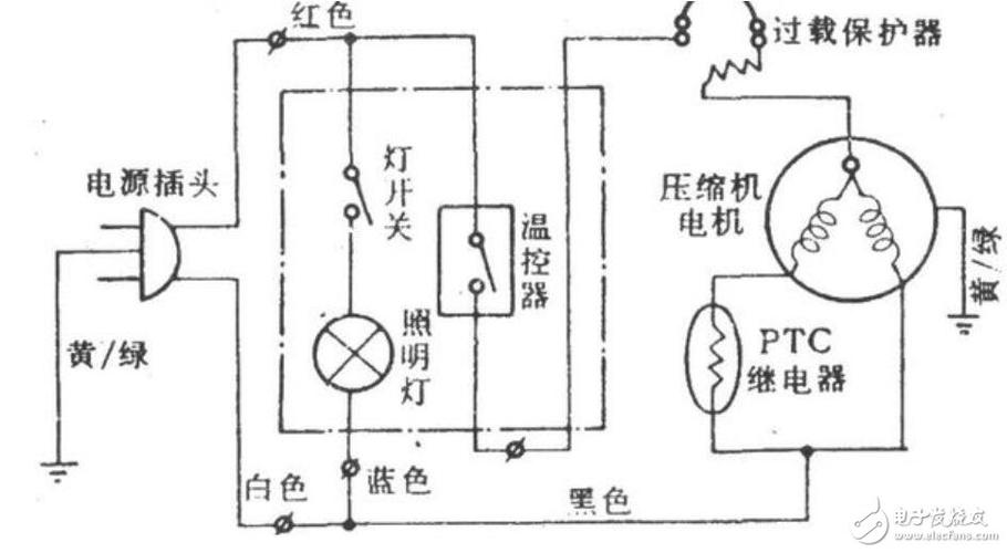 冰箱ptc启动器接线方法