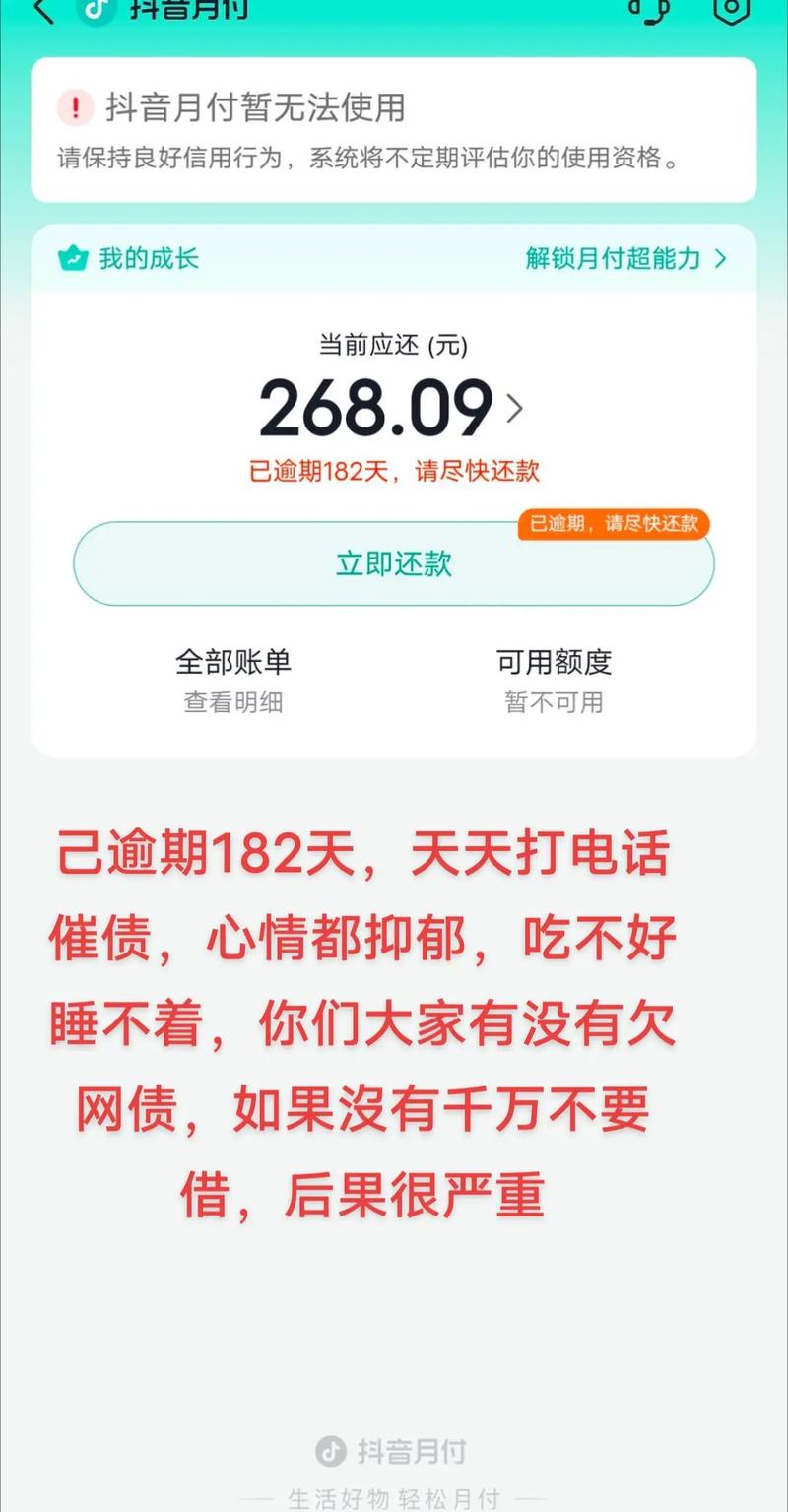 欠抖音月付的钱不还会怎样