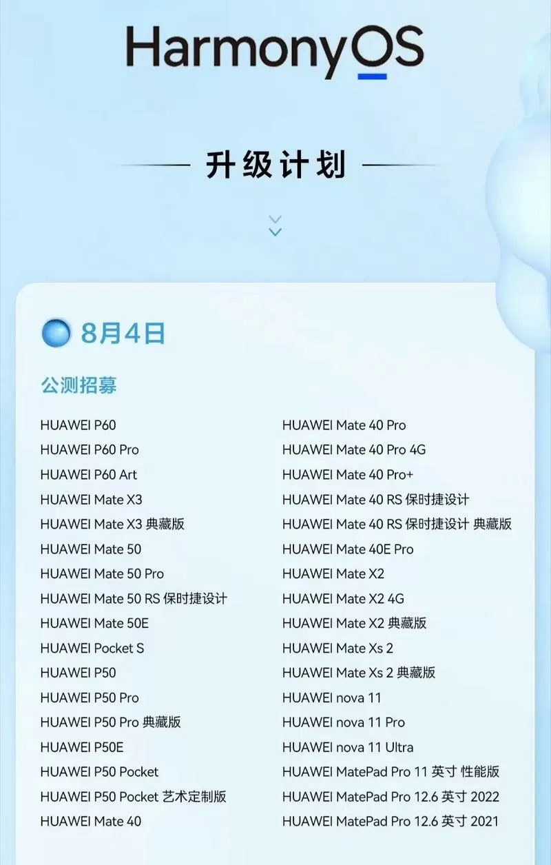 第二批升级鸿蒙系统名单