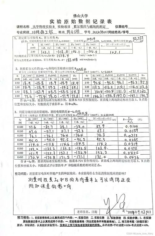 霍尔效应测磁场实验报告