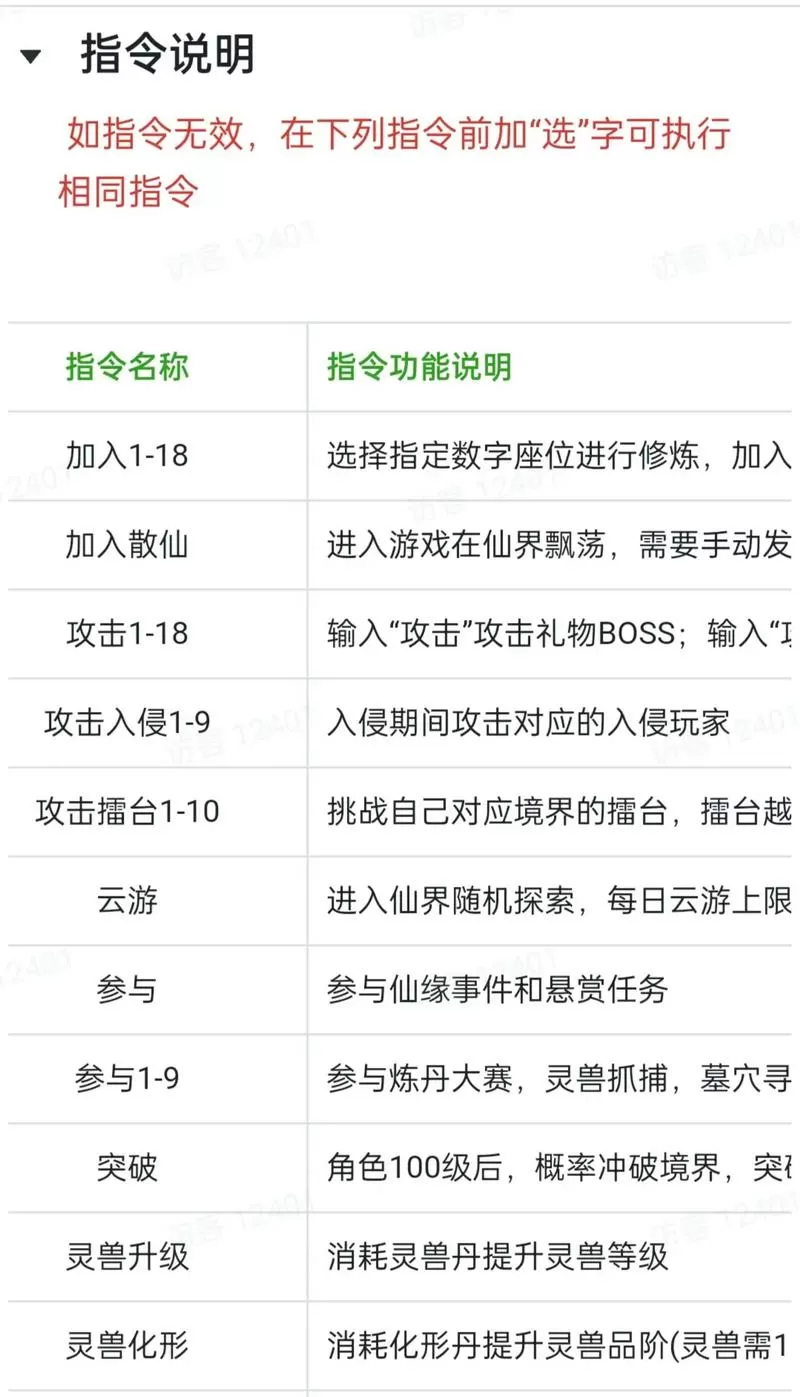 创意修仙全部指令大全