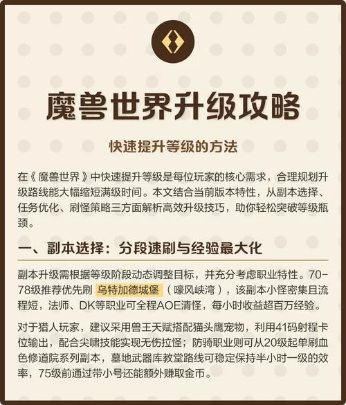 魔兽正式服升级攻略从1到70级