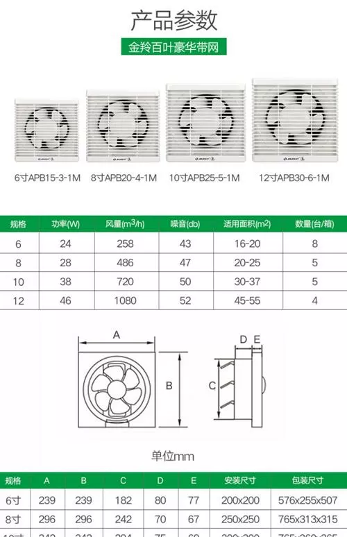 10寸排气扇尺寸对照表